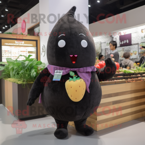 Black Radish mascot costume character dressed with a Sweater and Keychains