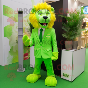 Lime Green Tamer Lion mascot costume character dressed with a Suit and Ties