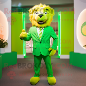 Lime Green Tamer Lion mascot costume character dressed with a Suit and Ties