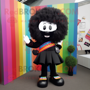 Black Rainbow mascot costume character dressed with a Blazer and Clutch bags