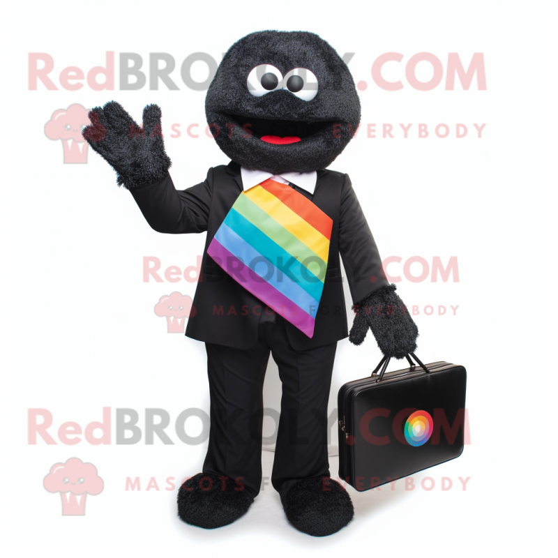 Black Rainbow mascot costume character dressed with a Blazer and Clutch bags Black Rainbow mascot costume character dressed with a Blazer and Clutch bags