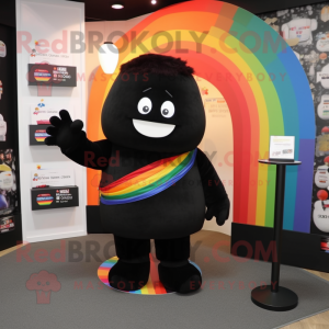 Black Rainbow mascot costume character dressed with a Blazer and Clutch bags