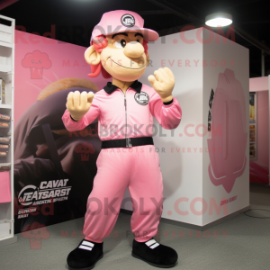 Pink Caesar Salad mascot costume character dressed with a Joggers and Berets