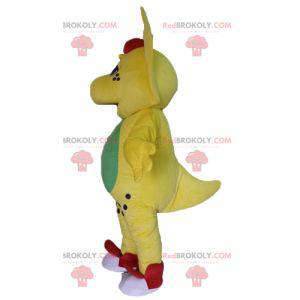 Gelbgrünes und rotes Dinosauriermaskottchen - Redbrokoly.com