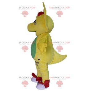 Mascotte de dinosaure jaune vert et rouge - Redbrokoly.com