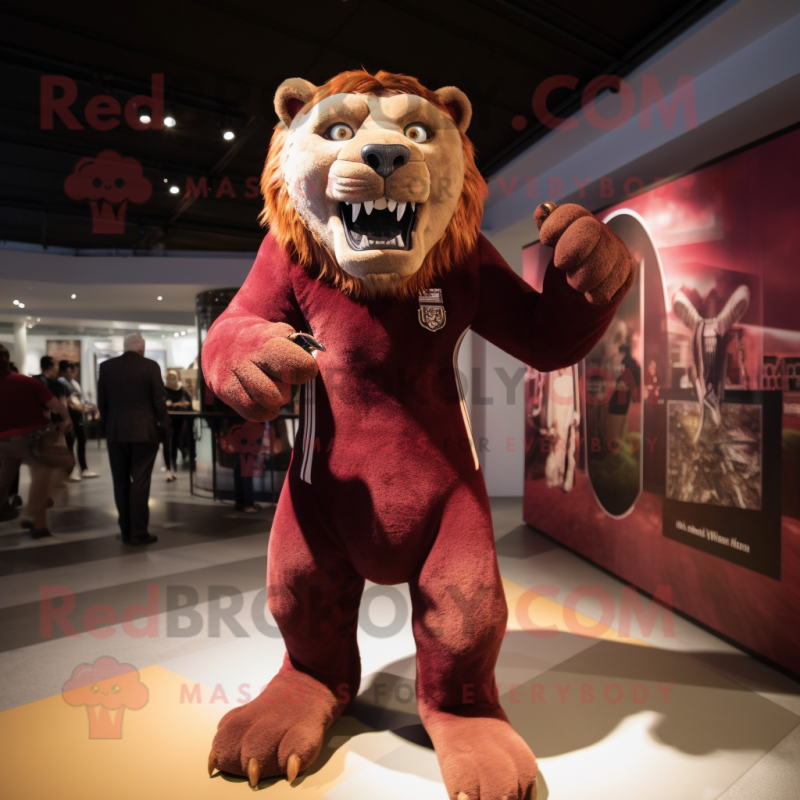 Maroon Smilodon mascot costume character dressed with a Shorts and Cufflinks