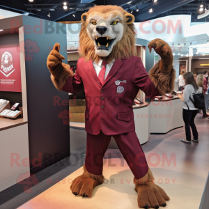 Maroon Smilodon mascot costume character dressed with a Shorts and Cufflinks
