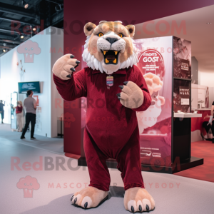 Maroon Smilodon mascot costume character dressed with a Shorts and Cufflinks