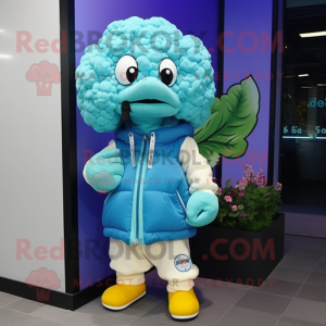 Cyan blomkål maskot kostym...