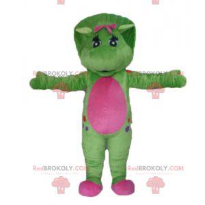 Kæmpe grøn og lyserød dinosaur maskot - Redbrokoly.com