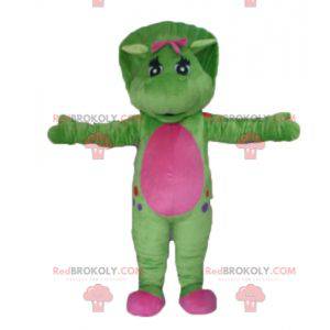 Mascotte de dinosaure vert et rose géant - Redbrokoly.com