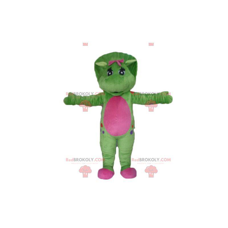 Giant green and pink dinosaur mascot - Redbrokoly.com