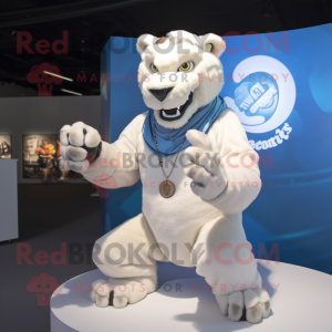 White Smilodon mascot costume character dressed with a Poplin Shirt and Rings
