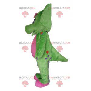 Reusachtige groene en roze dinosaurusmascotte - Redbrokoly.com