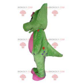 Kjempegrønn og rosa dinosaurmaskot - Redbrokoly.com