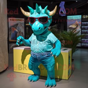 Turkis Triceratops maskot...