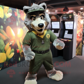 Olive Wolf mascot costume character dressed with a Romper and Headbands