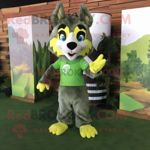 Olive Wolf mascot costume character dressed with a Romper and Headbands