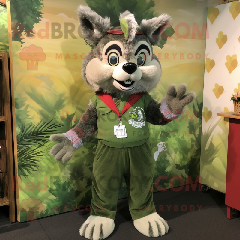Olive Wolf mascot costume character dressed with a Romper and Headbands Olive Wolf mascot costume character dressed with a Romper and Headbands