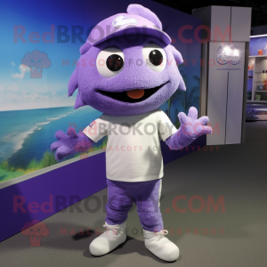 Lavender Cod mascot costume character dressed with a Shorts and Bracelets