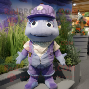 Lavender Cod mascot costume character dressed with a Shorts and Bracelets