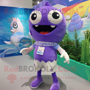 Lavender Cod mascot costume character dressed with a Shorts and Bracelets