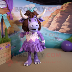 Lavender Buffalo mascot costume character dressed with a Bikini and Bow ties