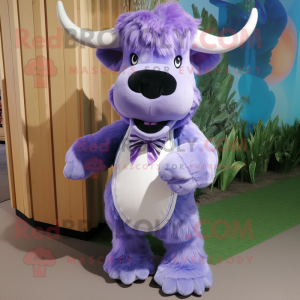 Lavender Buffalo mascot costume character dressed with a Bikini and Bow ties