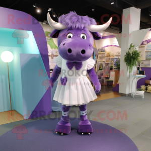 Lavender Buffalo mascot costume character dressed with a Bikini and Bow ties
