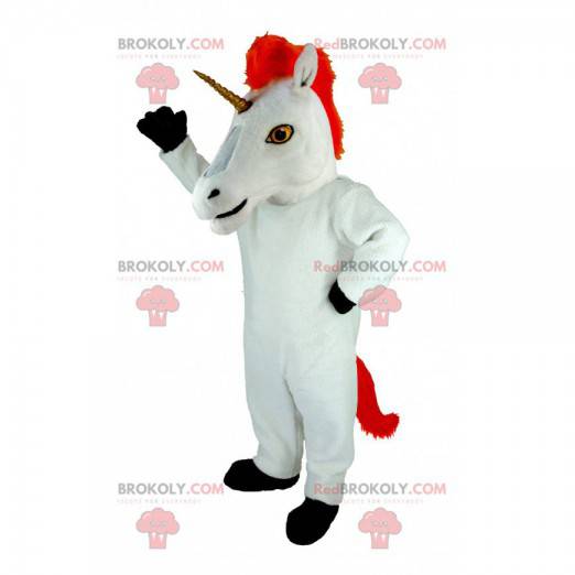 Obří bílý a červený maskot jednorožec - Redbrokoly.com