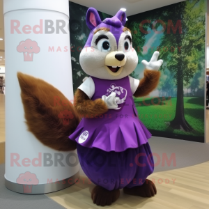 Purple Squirrel mascot costume character dressed with a Skirt and Watches
