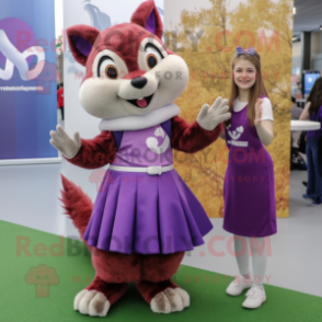 Purple Squirrel mascot costume character dressed with a Skirt and Watches