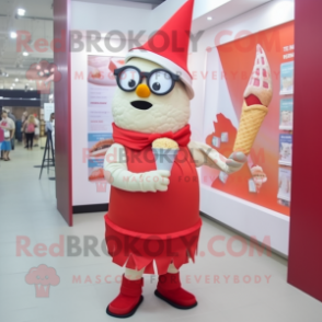 Red Ice Cream Cone mascot costume character dressed with a Wrap Skirt and Reading glasses