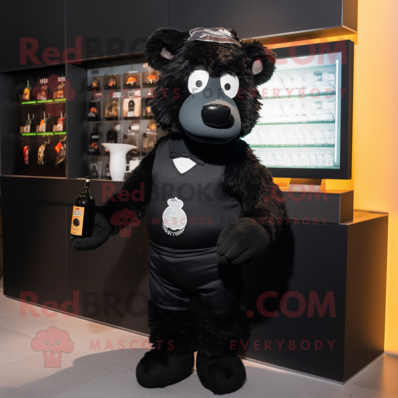 Black Guinness mascot costume character dressed with a Vest and Wallets Black Guinness mascot costume character dressed with a Vest and Wallets