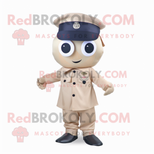 Beige Navy Soldier mascot costume character dressed with a Wrap Skirt and Hair clips