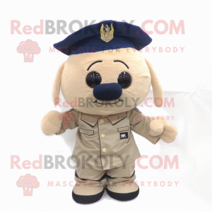 Beige Navy Soldier mascot costume character dressed with a Wrap Skirt and Hair clips