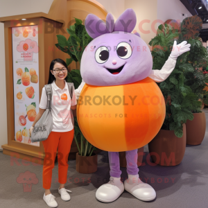Lavender Apricot mascot costume character dressed with a Polo Tee and Earrings