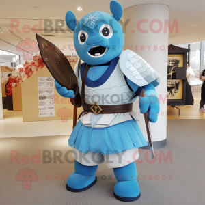 Sky Blue Samurai mascot costume character dressed with a Henley Tee and Clutch bags