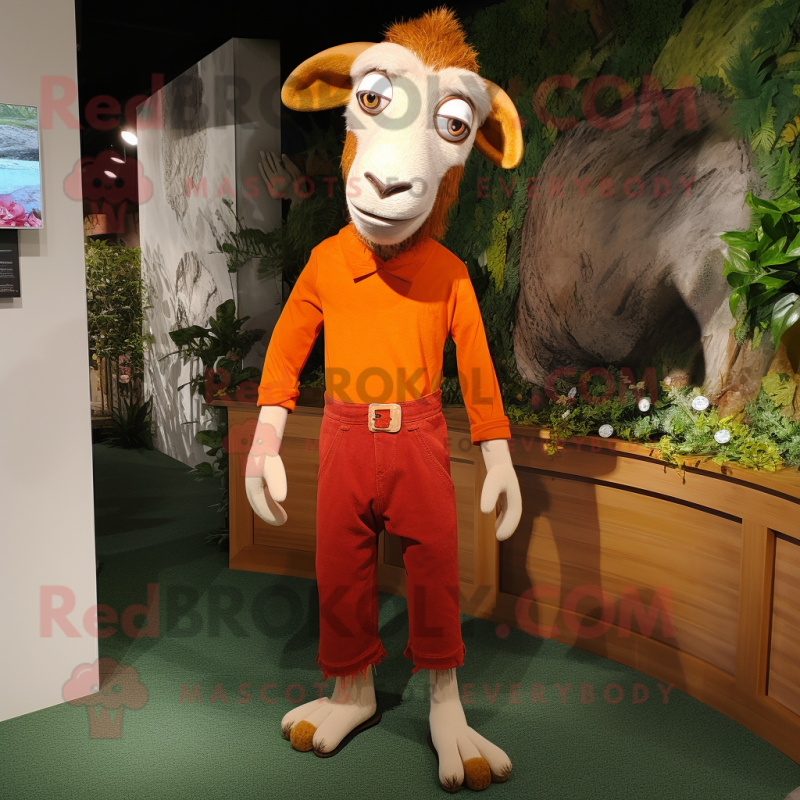 Rust Goat mascot costume character dressed with a Capri Pants and Watches