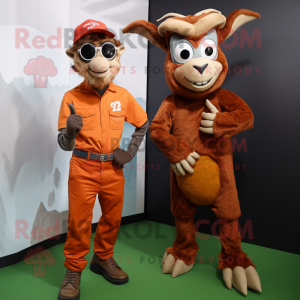 Rust Goat mascot costume character dressed with a Capri Pants and Watches