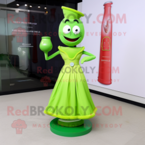 Lime Green Hourglass mascot costume character dressed with a Dress and Anklets