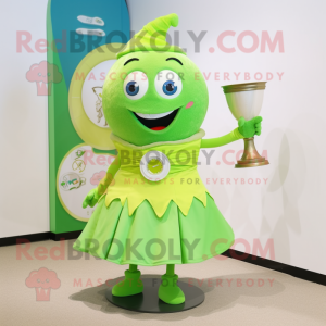 Lime Green Hourglass mascot costume character dressed with a Dress and Anklets