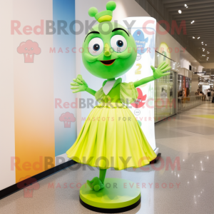 Lime Green Hourglass mascot costume character dressed with a Dress and Anklets