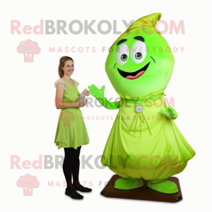 Lime Green Hourglass mascot costume character dressed with a Dress and Anklets