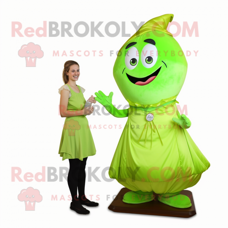 Lime Green Hourglass mascot costume character dressed with a Dress and Anklets Lime Green Hourglass mascot costume character dressed with a Dress and Anklets
