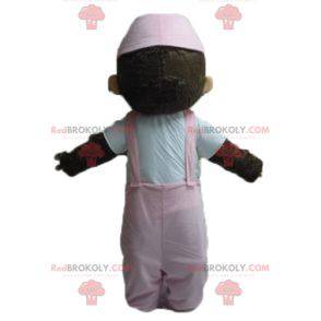 Kiki maskot berømte plys abe med lyserøde overalls -