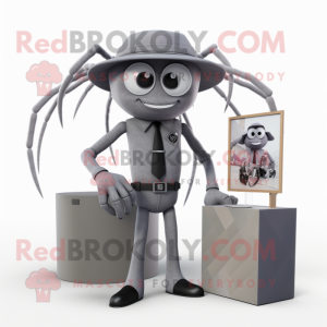 Gray Spider mascot costume character dressed with a Playsuit and Ties