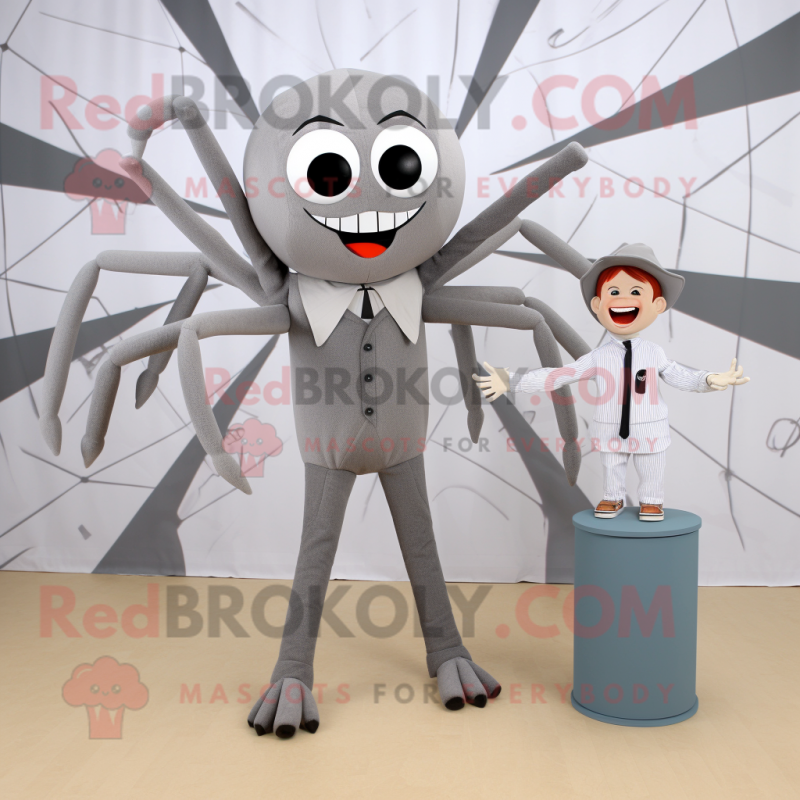 Gray Spider mascot costume character dressed with a Playsuit and Ties