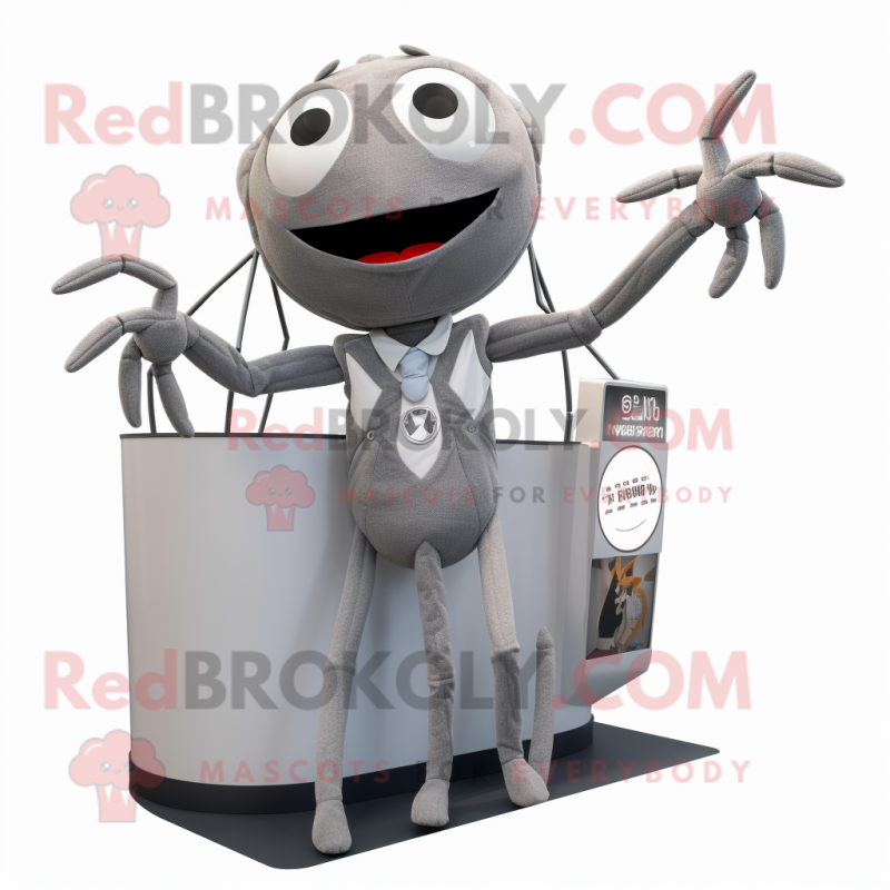 Gray Spider mascot costume character dressed with a Playsuit and Ties