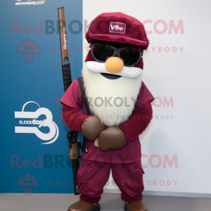 Maroon Sniper mascot costume character dressed with a Shorts and Beanies